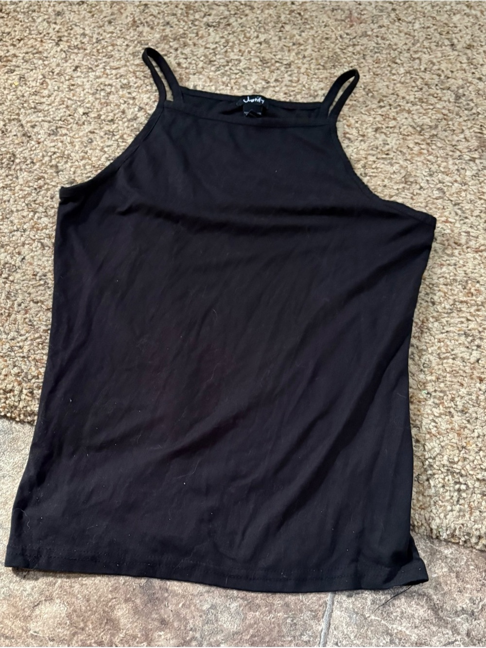 Justify Black Slim-Strap High Neck Tank